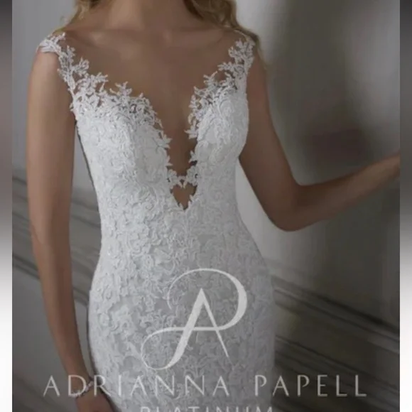 Adrianna Papell Lara Ivory/Nude Lace Bridal Gown Size 12